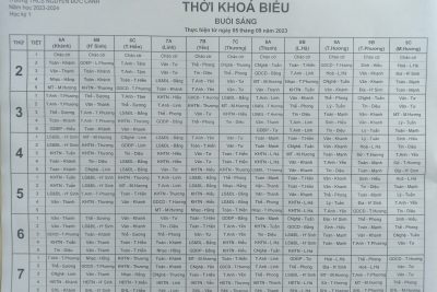 Thời khóa biểu áp dụng từ ngày 05-09-2023